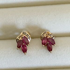 14k Solid Gold Ruby & Diamond Earrings Set